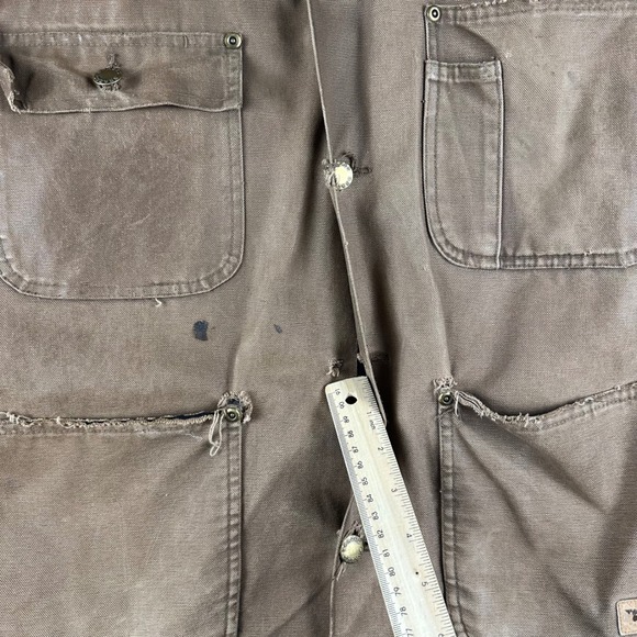 Canvas Barn Chore Jacket Quilt Lined Brown Work Thrash Distress Small OVERSIZED - Picture 14 of 16